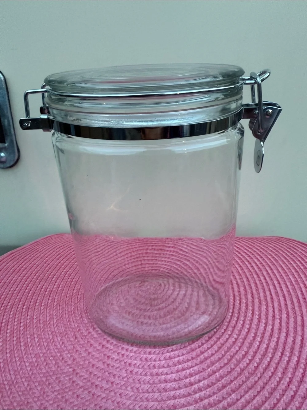 Clear Glass Airtight Storage Jar with Metal Clamp Lid Oblong Oval